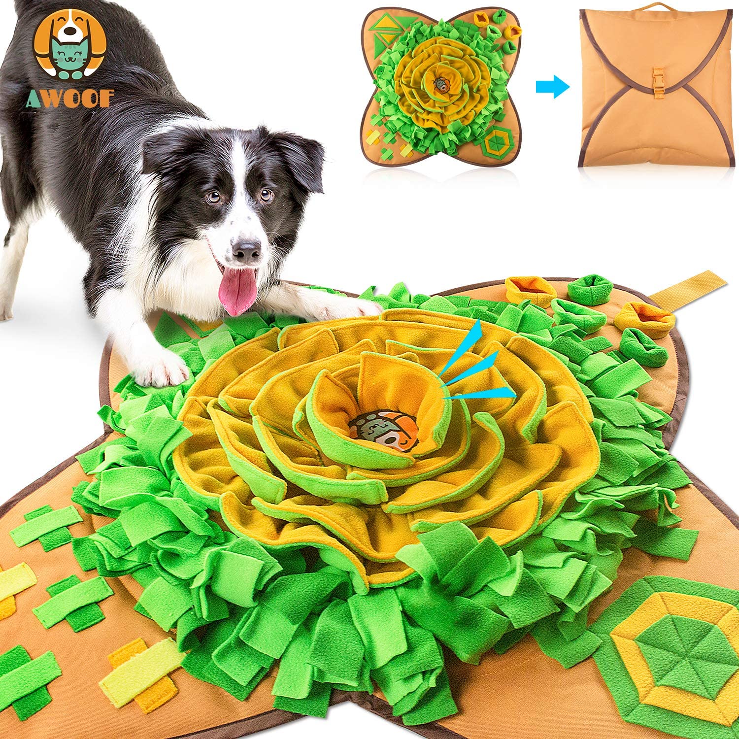 Runda Snuffle Mat for Dogs, 17'' x 21'' Dog Snuffle Mat Interactive Feed Game for Boredom, Encourages Natural Foraging Skills and Stress Relief for