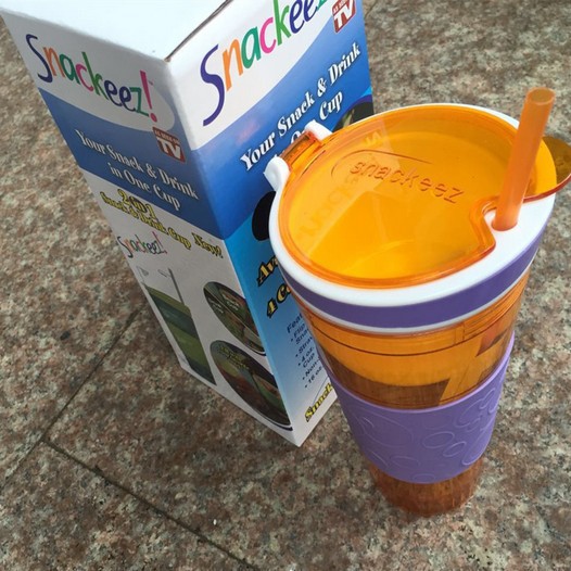 Snackeez Travel Snack & Drink Cup with Straw, Blue - SharpPrices