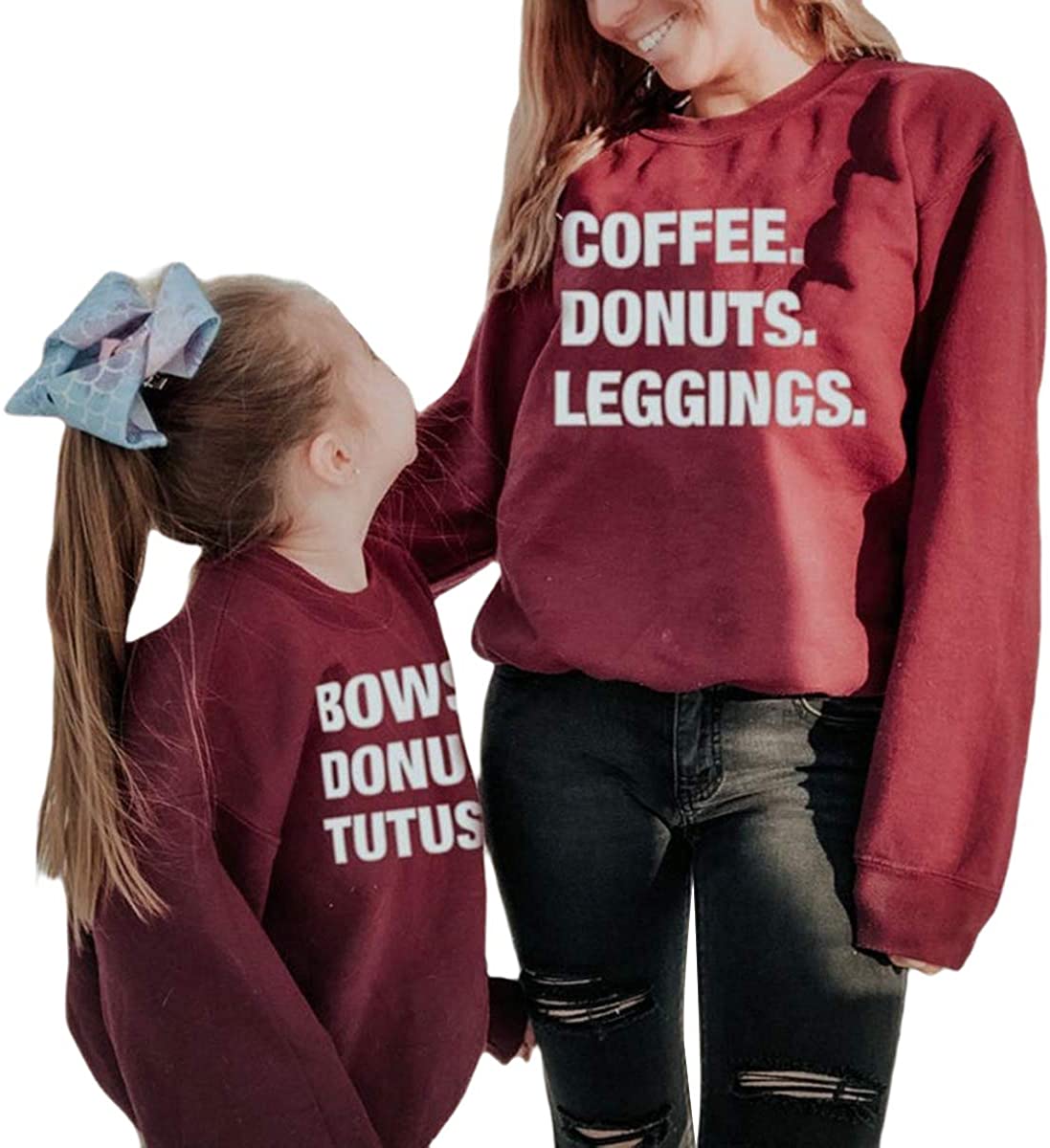 Mommy and Me Family Matching Outfits Casual Sweatshirts Long Sleeve Letters Pull Over Tee Tops Shirts Autumn Clothes
