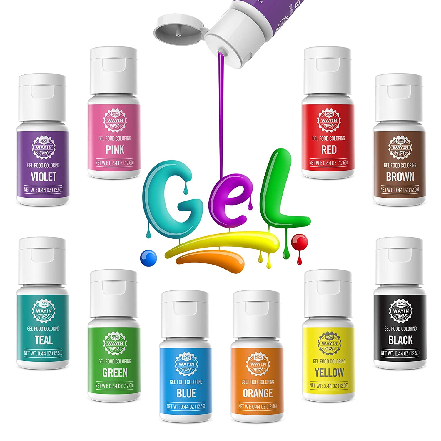 Wholesale Gel Food Coloring 10x10ml Colors Set- Wayin Gel Based Vibrant  Food Color Dye Flavorless Edible Icing Color Concentrated Neon Baking Color  for Kids Cake Decorating Macaron Frosting Fondant Cookie Slime