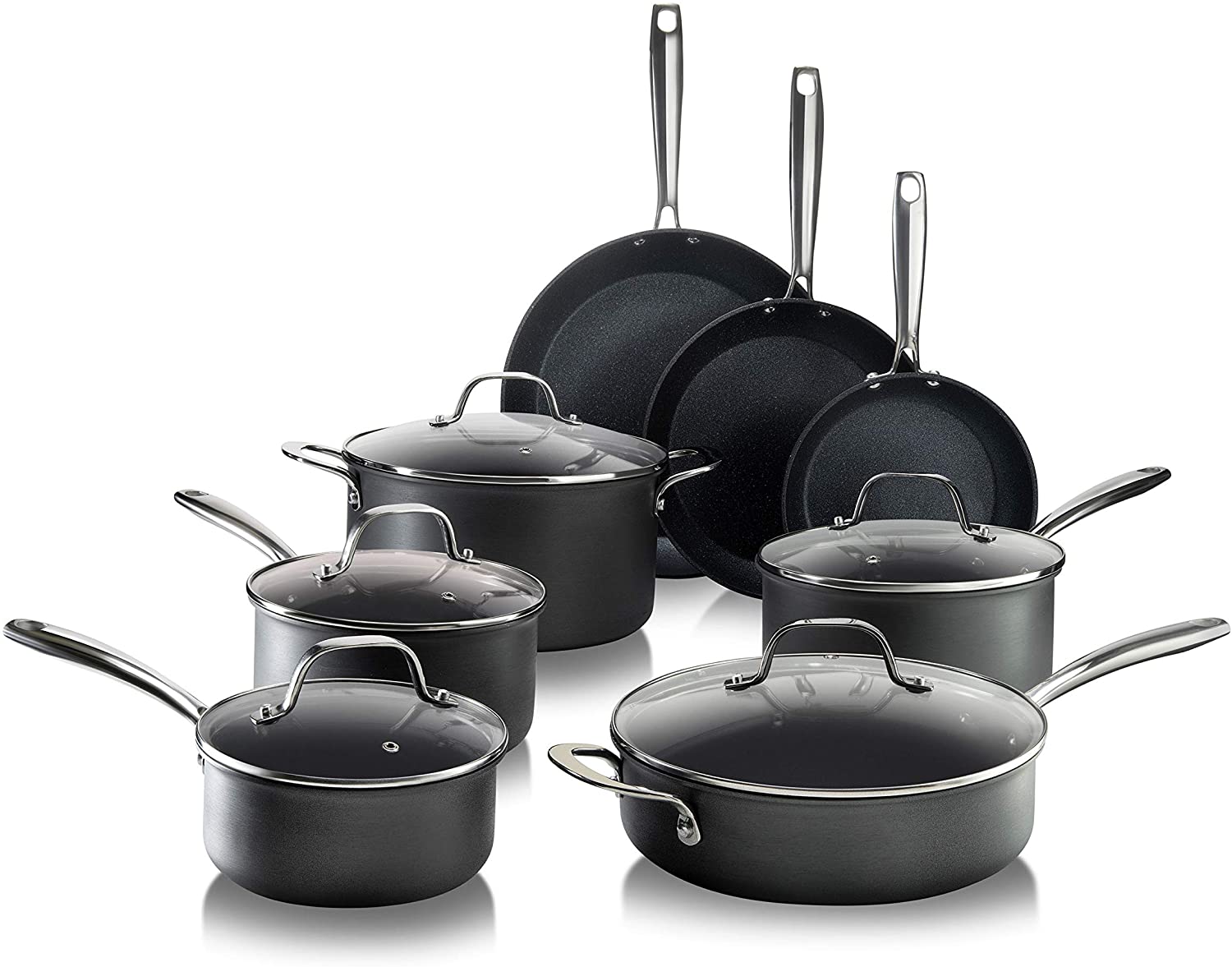 JEETEE Pots and Pans Set Nonstick with Removable Handle 12PCS Set, Black