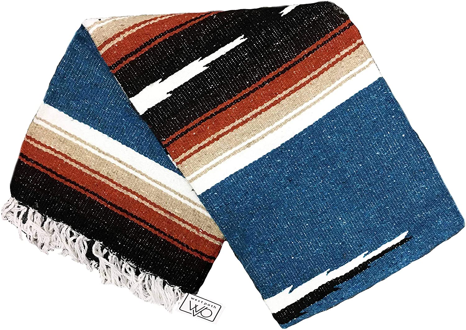 Maroon Stripes Thick Navajo Diamond Serape Indigo with Tan Blue Mexican Yoga Blanket Khaki and Red 