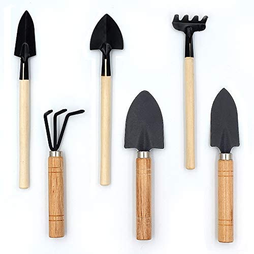 6Pcs/set Mini Garden Tool Sets Shovel Rake Spade Bonsai Tools Set Wooden Hand 