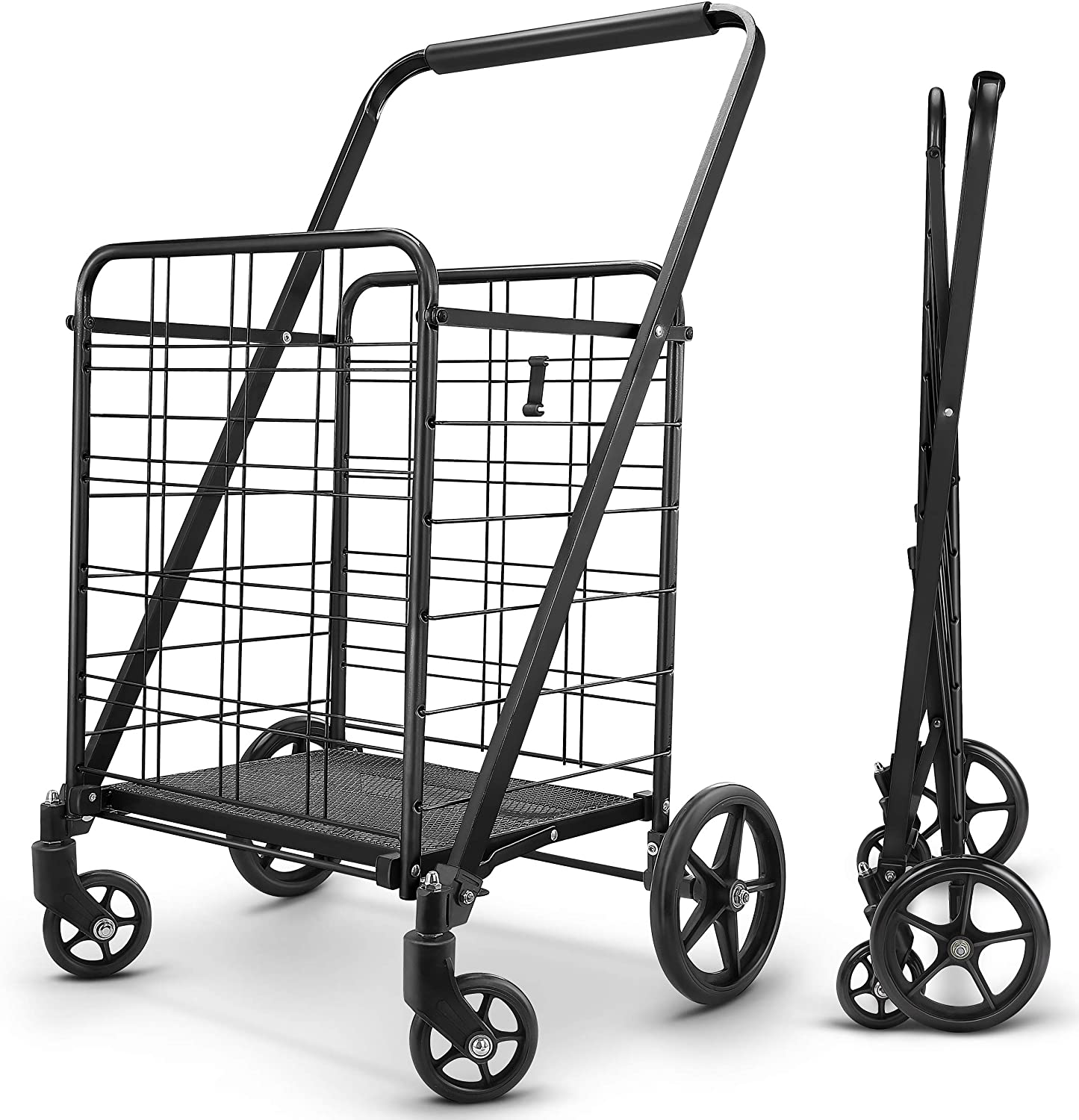 Extra Large Shopping Cart Collapsible Folding Rolling Heavy Duty Grocery Laundry 