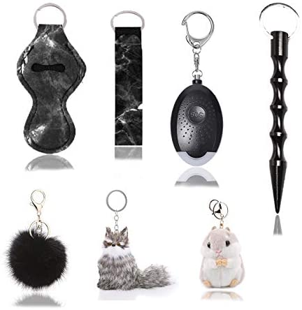 Wholesale Self Defense Keychain Set Hamster Plush Cute Pendant Pom Pom Self Safety Alarm Lip Balm Lanyard Wirstlet Gift For Girls Black Clothing Supply Leader Wholesale Supply