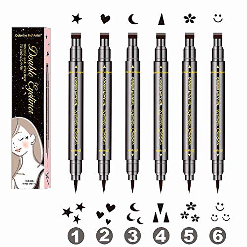 Go Ho 4 PCS Red and Black Liquid Eyeliner Stamp Pen Double-sided Seal  Waterproof Stamp Eyeliner Stencils Long lasting Smudge-proof Cat Eye Liner Stamp  Tattoo Tool With Shape of Heart Star Moon