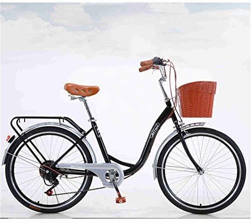 WOFACAI 24 Inch 26 Inch Wheels Beach Cruiser Bike 7-Speed Step-Through Hybrid Cruiser Bicycle with Rear Rack,Multiple Colors