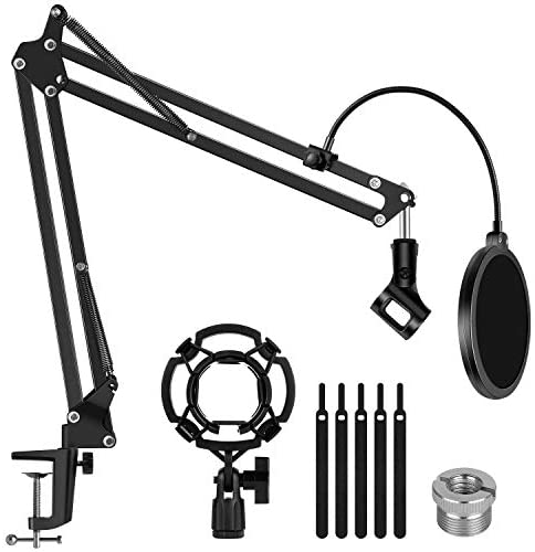 Table Mounting Clamp Mic Clip Microphone Windscreen Pop Filter InnoGear Microphone Stand Mic Stand with Phone Holder Shock Mount 3/8'' to 5/8'' Screw Adapter Cable Ties