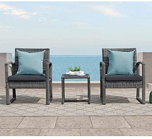 Wholesale Patiorama 3 Pieces Outdoor Patio Furniture Set Outdoor Wicker Conversation Set Patio Rattan Chair Set Modern Bistro Set With Coffee Table Garden Balcony Backyard Poolside Dark Grey Garden Outdoor