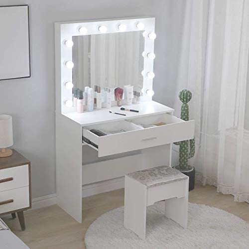 Padded Stool And Drawers Storage Shelf, Bedroom Vanity Desk With Drawers