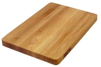 John Boos Medium Maple Wood Reversible Butcher Block Cutting Board, 18 x 12  x 1.25 Inches Thick, Edge Grain, and Integrated Hand Grip, Brown