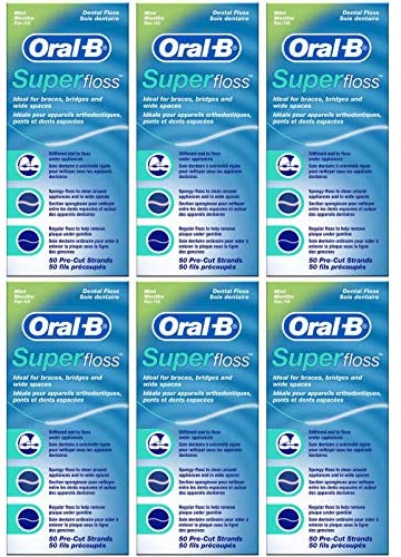 Oral-B Super Floss Pre-Cut Strands, Mint, 50 Count, Pack of 2
