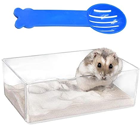 Huemny Hamster Sand Bathroom Plastic Small Pet Sand Bath Container Toilet Sandbox with Scoop for Small Animal Hamster Gerbil Rat Mice