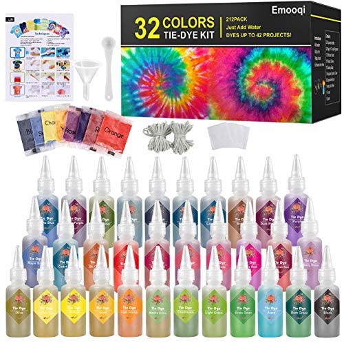 DIY Tie Dye Kits, Emooqi 32 Colours All-in-1 Tie Dye Set contain