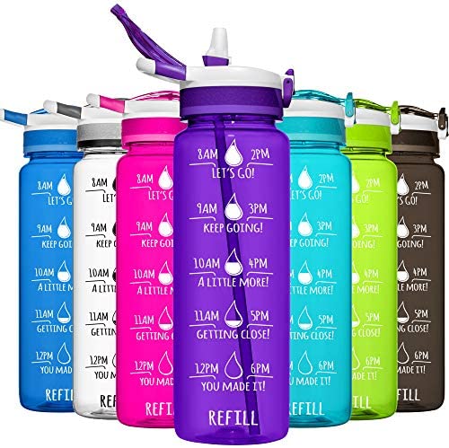 Motivational Water Bottle with Straw and Time Tracker BPA Free Few Sizes 