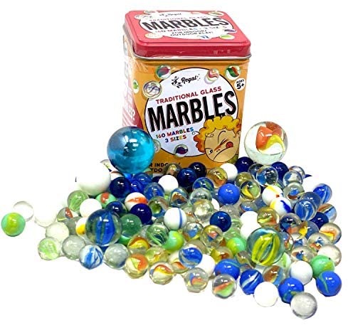 160 Assorted Colorful Classic Retro Glass Marbles In a Tin Children Kids Game 