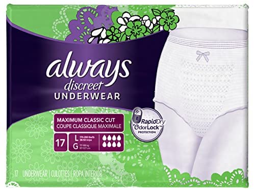 Always Discreet Women's Incontinence and Postpartum Underwear, L, 38 CT