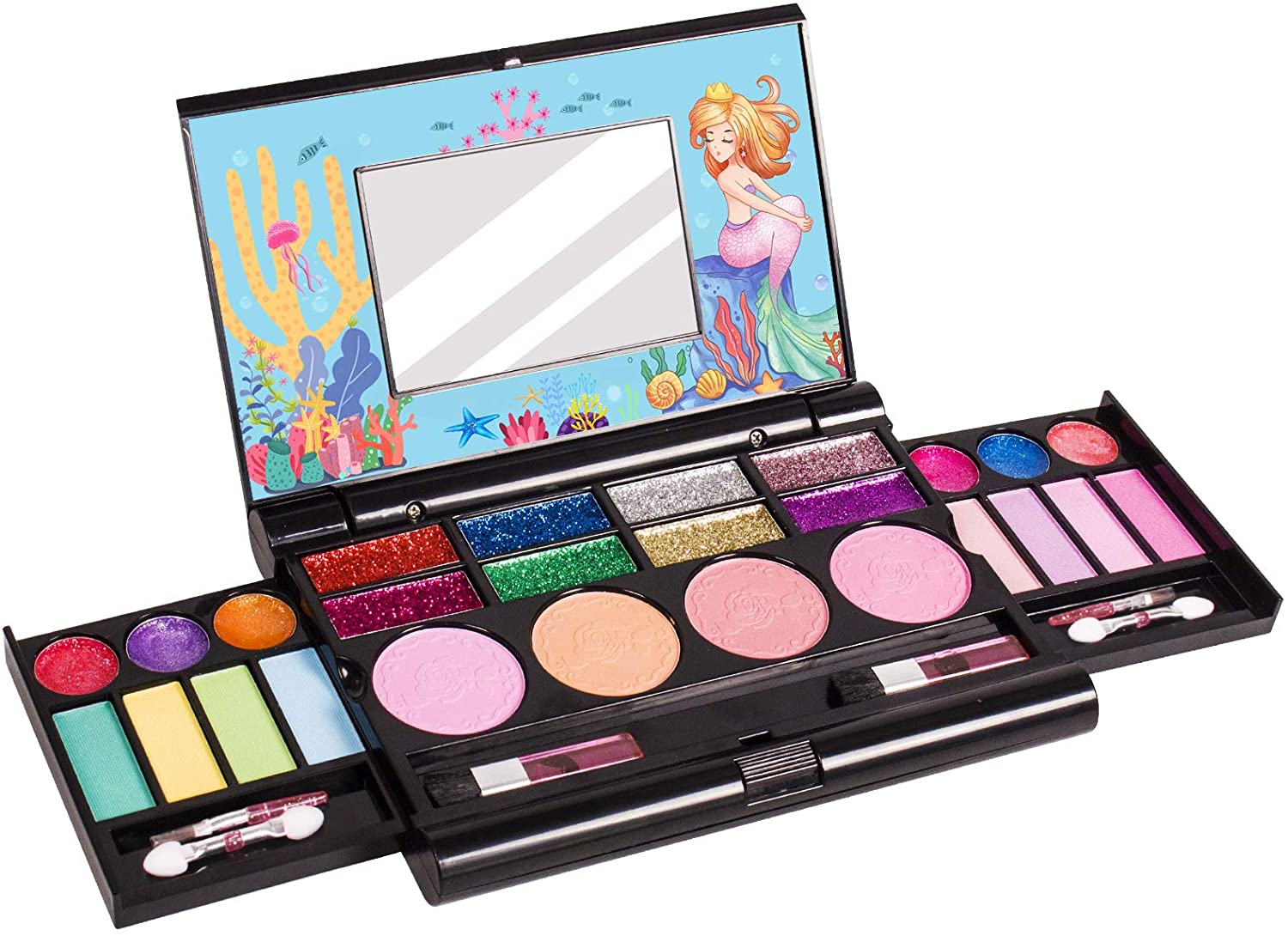 Qudai Kit de maquiagem para meninas Real Kids Make Up Set Cosmetics Play  Set Cofre lavável com bolsa de transporte para meninas Jogo de festa Natal