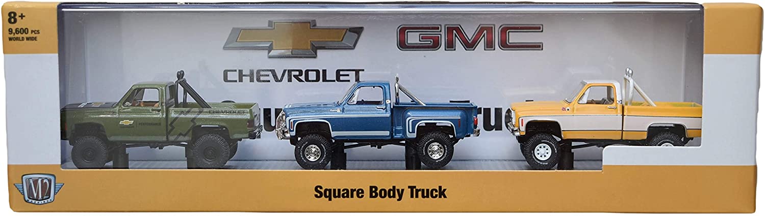 S39 Walmart Exclusive 3-Pack 2020 M2 Machines Square Body Truck Chevy GMC 4x4