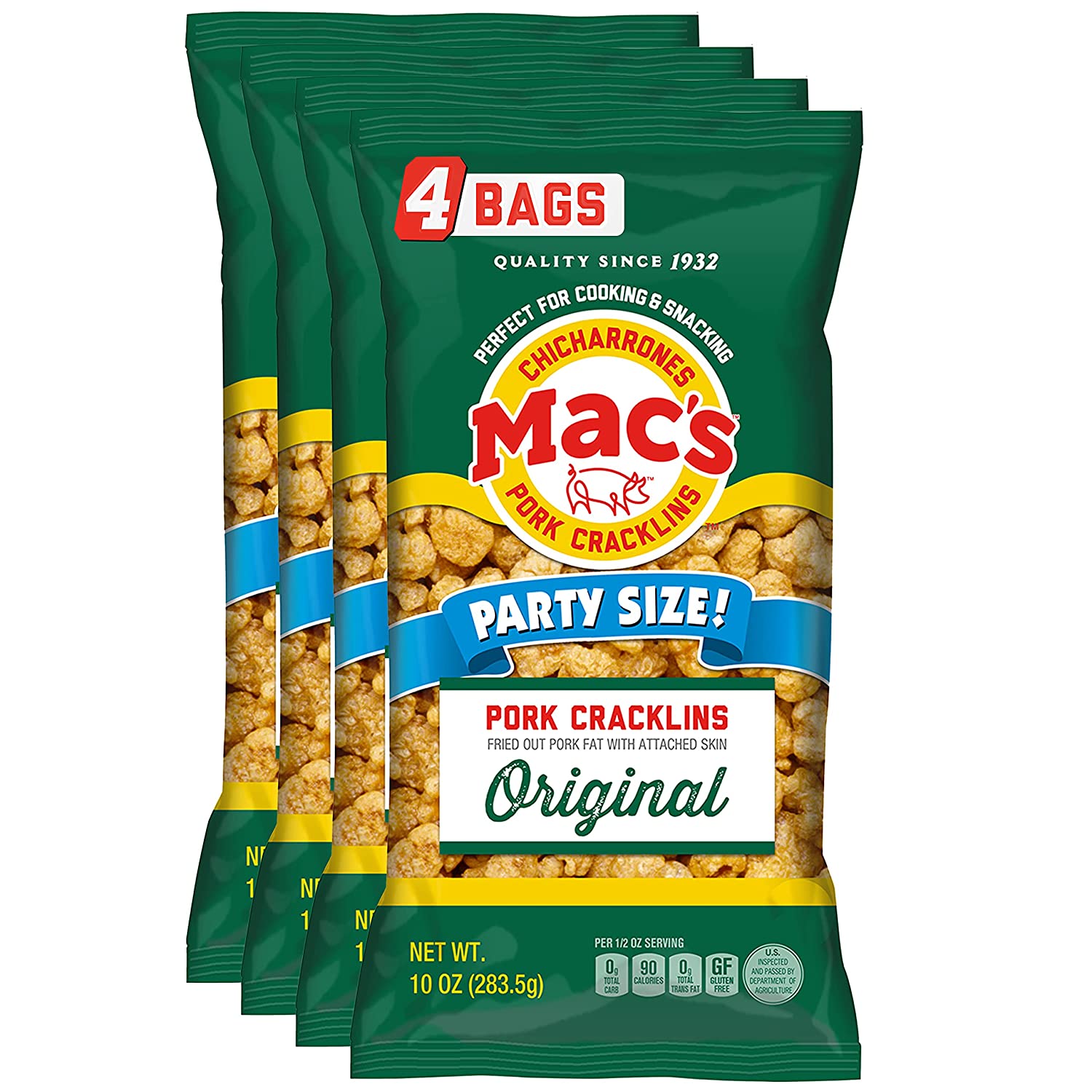 Wholesale Mac's Original Cracklins Zero Carb Pork Rind Snacks, 4 Pack