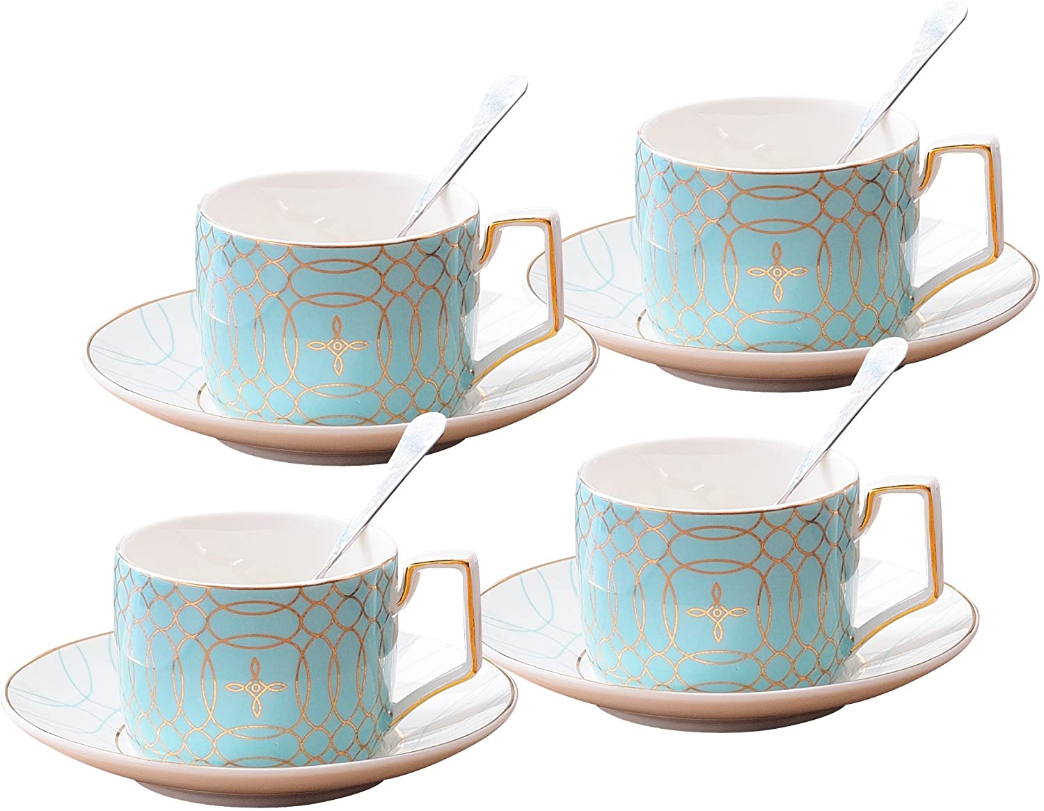 CUP & SAUCER 9x7cm PASTEL GREY GREEN BLUE Ceramic Tea Coffee Cafe Standard Size 