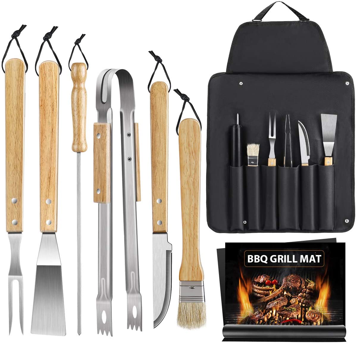 9 PCS Stainless Steel Barbecue Tool Sets with Extr MOSFiATA BBQ Grill Tools Set 