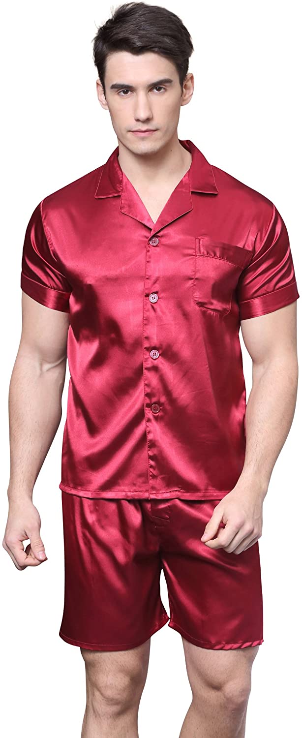 Wholesale Men's Short Sleeve Satin Pajama Set with Shorts Large