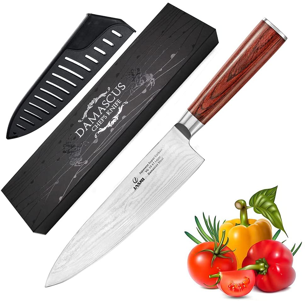 Jasni Chef Knife, 8 Inch High Carbon VG10 Damascus Steel Kitchen Knife –