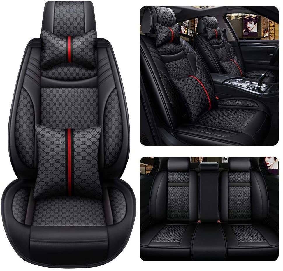 NS YOLO Leather Car Seat Covers Faux Leatherette Automotive Vehicle Cushion Cover for Cars SUV Pick-up Truck Universal Fit Set for Auto Interior Accessories