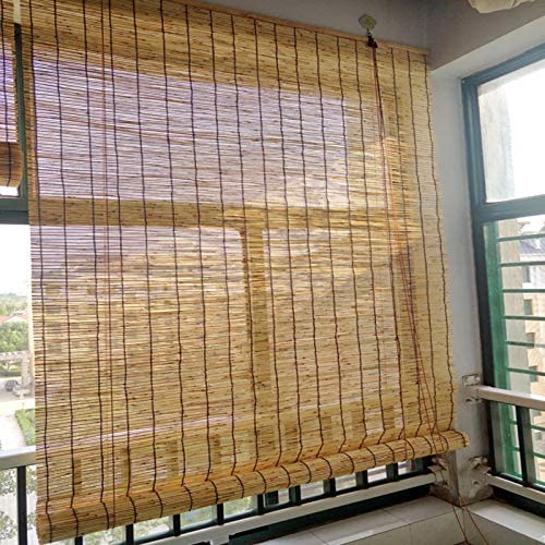 50x60cm/20x24in KDDEON Hand-Woven Natural Reed Curtains,Bamboo Roller Blinds with Lifter,Partition Blind Sun Shade,Light Filtering/Anti-Uv/Retro/Waterproof,for Outdoor/Indoor,Customizable