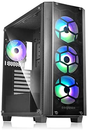 EHP 750 corpuwn ATX Case Micro-ATX Mini-ITX ATX Mid-Tower PC Gaming Case with 4 ARGB Fans Tempered Glass Computer Game Tower Chassis Black 
