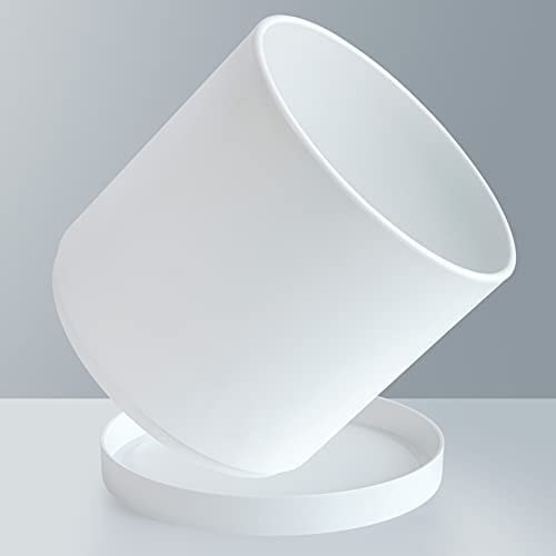12 Inch Plastic Planter Pots for Plant Pot with Drainage Hole and Seamless Saucers White Color 74-O-L-1 