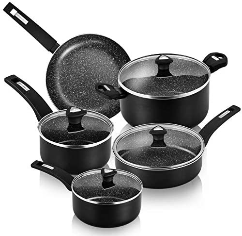 KOCH SYSTEME CS CSK Nonstick Saucepans-Pots&Pans Set with Lid,Kitchen  Cookware Set with Black Granite Derived Coating,All-Stove  Suitable,PFOS/PFOA