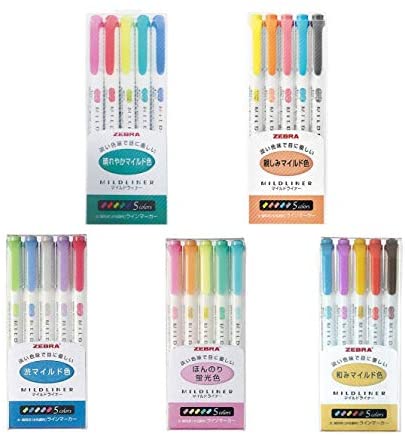  ZEBRA MILD LINER, Double Sided Highlighter Noble Color, 5 Set  (WKT7-5C-NC) : Office Products