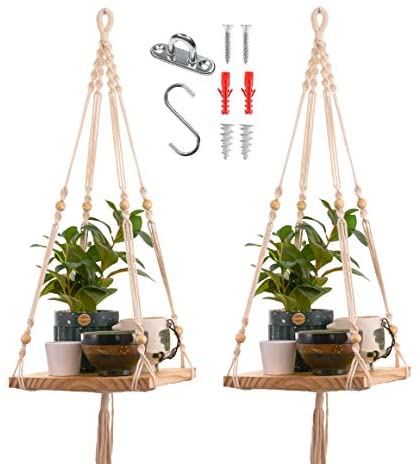 ANGTUO Macrame Plant Hangers Shelf Holder Hanging Planter Stand Flower Pots for 