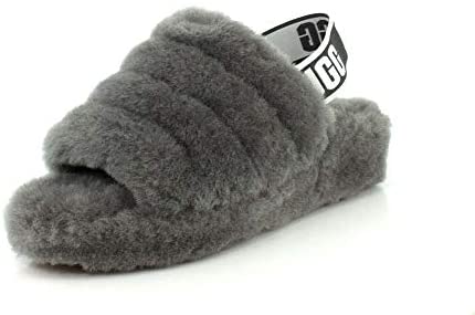 grey fluff yeah slide slippers