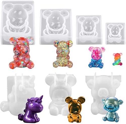 wiFndTu 3D Bear Resin Mold Silicone Resin Mould Flower Fondant Candle Cake Mold DIY Craft Jewelry Making Mold Jewelry Casting Mold