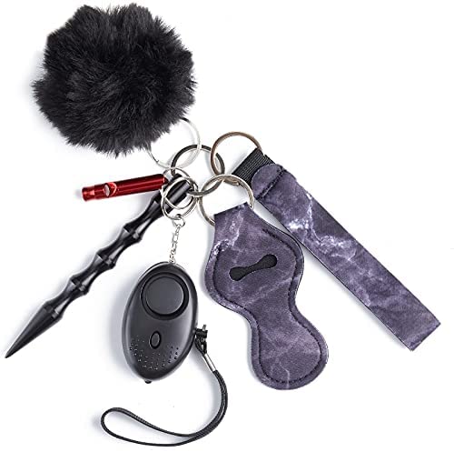 Wholesale Gycd Self Defense Keychain Chapstick Holder Safety Wristlet Keychains For Women Set Girls With Personal Safety Alarm And Lip Balm Lanyard Key Holde Chain Pom Pom Keychain Self Defense Set 6pcs Black