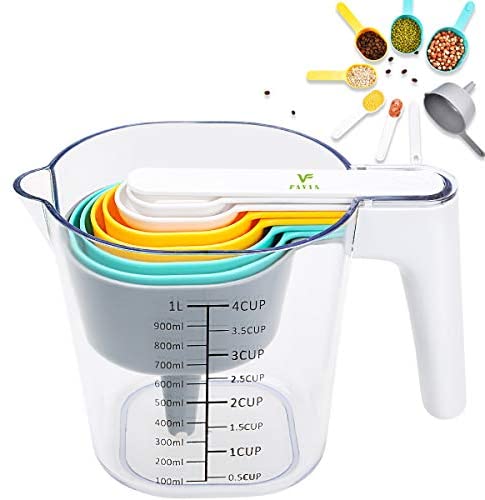 FAVIA Plastic 4 Cup Measuring Cup for Liquid and Dry Large Capacity 1L