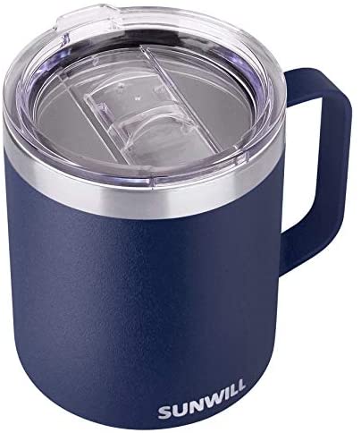 CHILLOUT LIFE 16 oz Stainless steel Vacuum Insulated Coffee Mug with Handle  and Lid, Large Thermal Camping Coffee Mugs with Sliding Lid for Men 