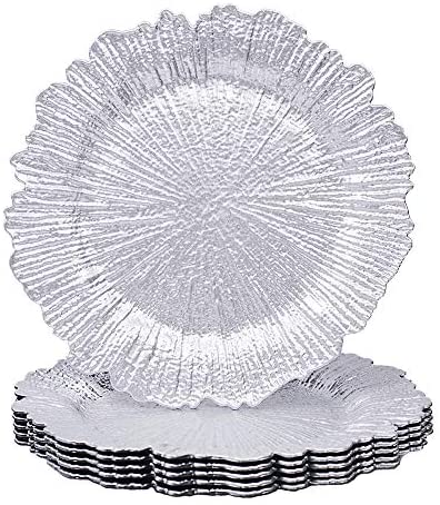 Wedding Decoration 6, Silver MAONAME 13-Inch Plastic Charger Plates Round Peacock Service Plate for Dinner Chargers 