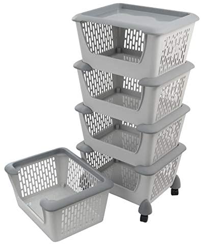 Jandson Grey Plastic Stacking Baskets, Large Stackable Storage Bins, 5 Packs