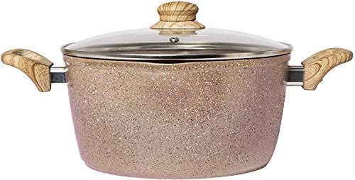 Speckled Dutch Oven with Handles and Glass Lid Country Kitchen Cookware Cast Aluminum Casserole Pot 4 Quart Black