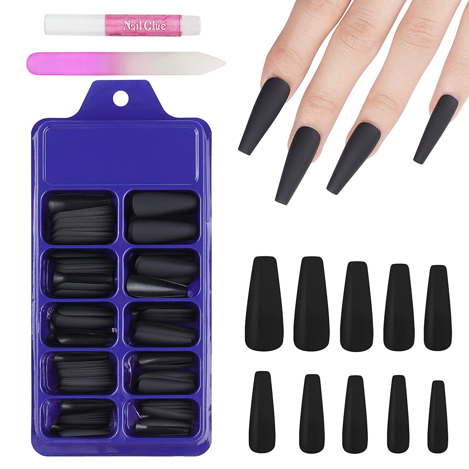 Wholesale 100 Pieces Extra Long Press on Nails Coffin Matte Fake Nails Set  Solid Color Ballerina Acrylic Nail Art Tips for Women Girls Artificial  False Nails with Nail File & Nail Glue (
