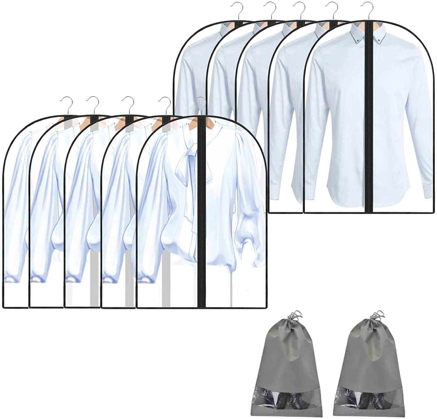 10Pack Set Clear Breathable Garment Cover Suit Dress Coat Dust Protector Zip Bag