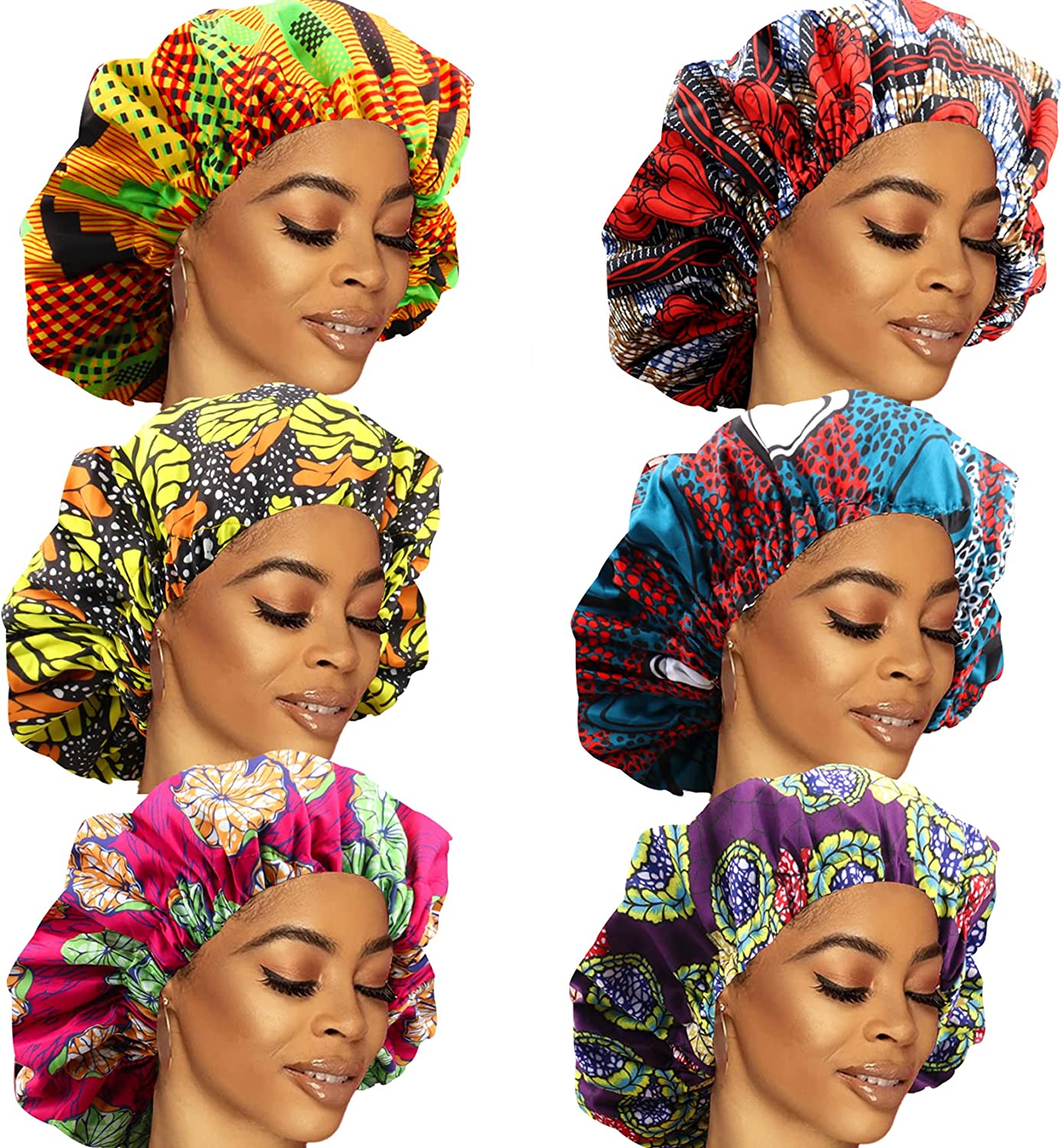 Wholesale 6 Packs Satin Bonnet for Women Curly Hair African Print Large  Sleep Cap Silk Bonnet Head Scarf Head Wrap Soft Night Sleeping Cap  Adjustable Satin Bonnet Hat for Long Curly Natural