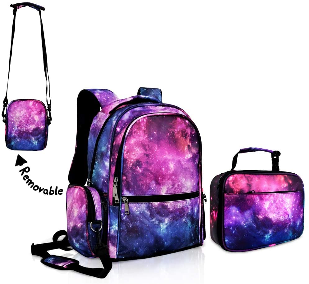 Kids Backpack and Lunch Box Set, Galaxy, Purple, Gives Back to Great Cause,  18 Inches