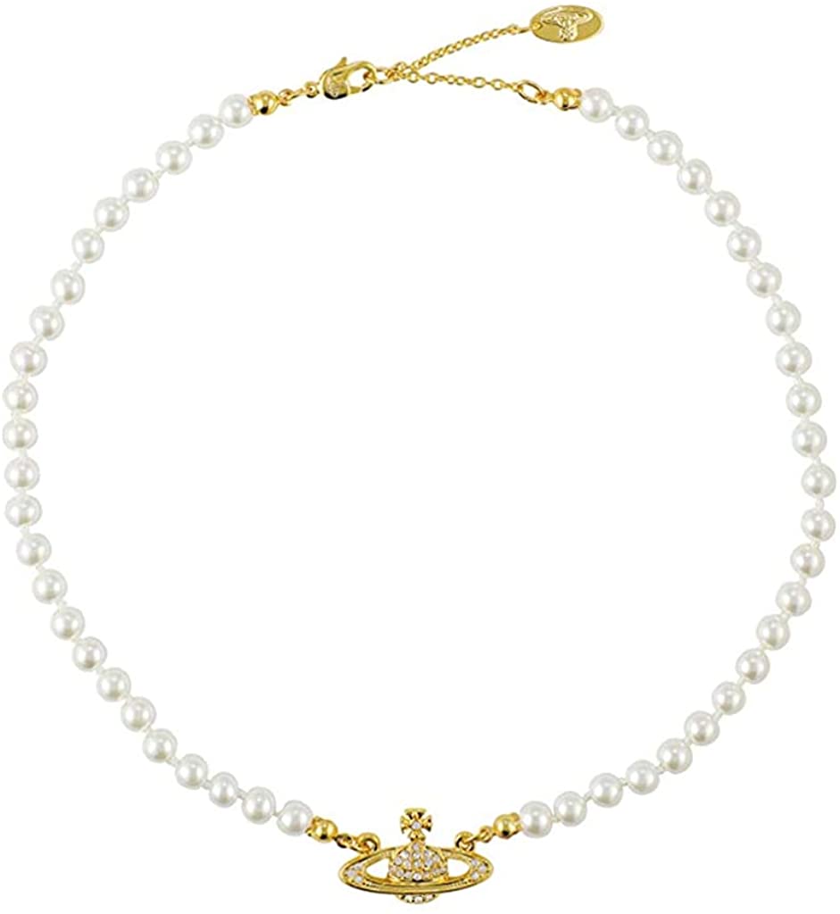 white pearl bead necklaces crystal rhinestone saturn planet necklace