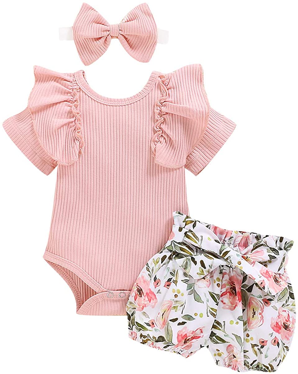 Newborn Baby Girl Clothes Infant Outfits Ruffle Sleeve Romper Bodysuit ...