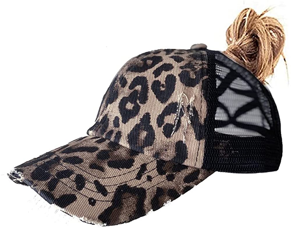 Unisex Baseball Cap Velcro Adjustable Criss Cross Strap Funky Dad Hat Ponytail Messy Bun Distressed Hats Mesh Sun Hat
